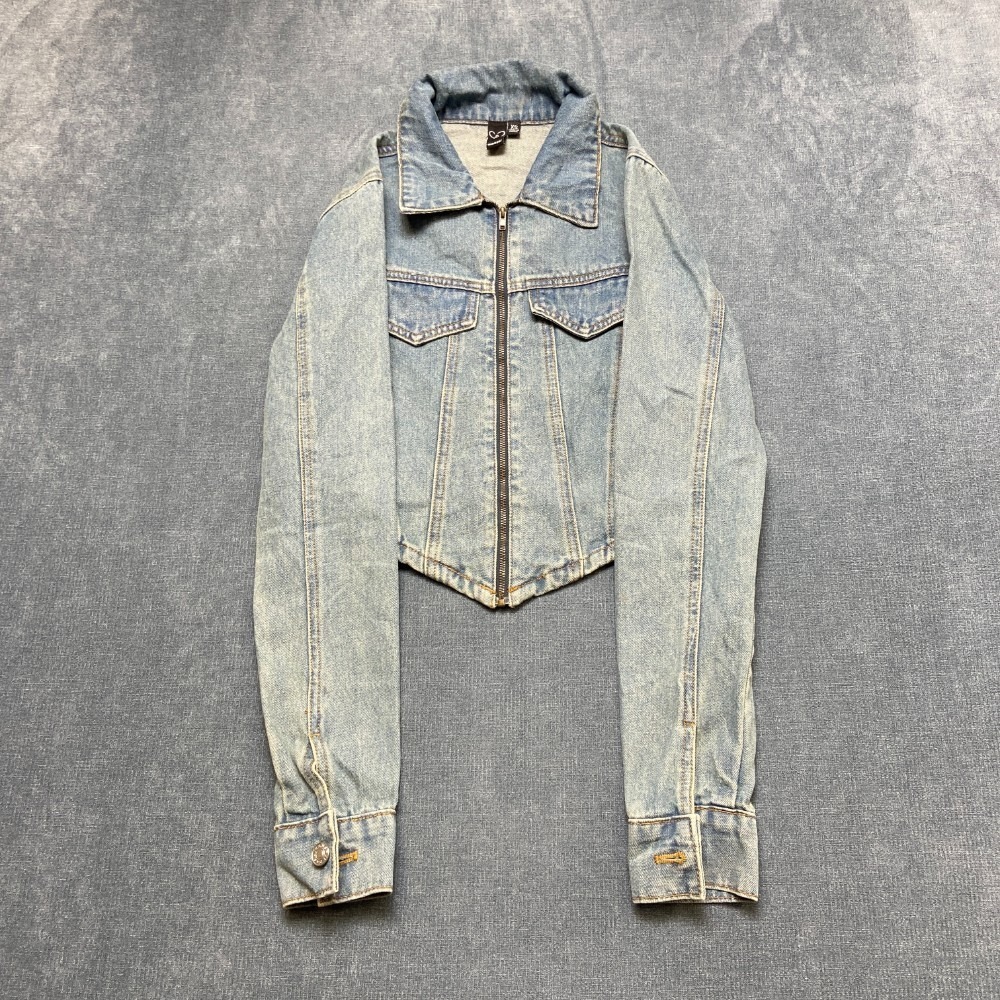 Windsor Cropped Trucker Jacket Womens XS Blue Denim Full Zip Collared Winter